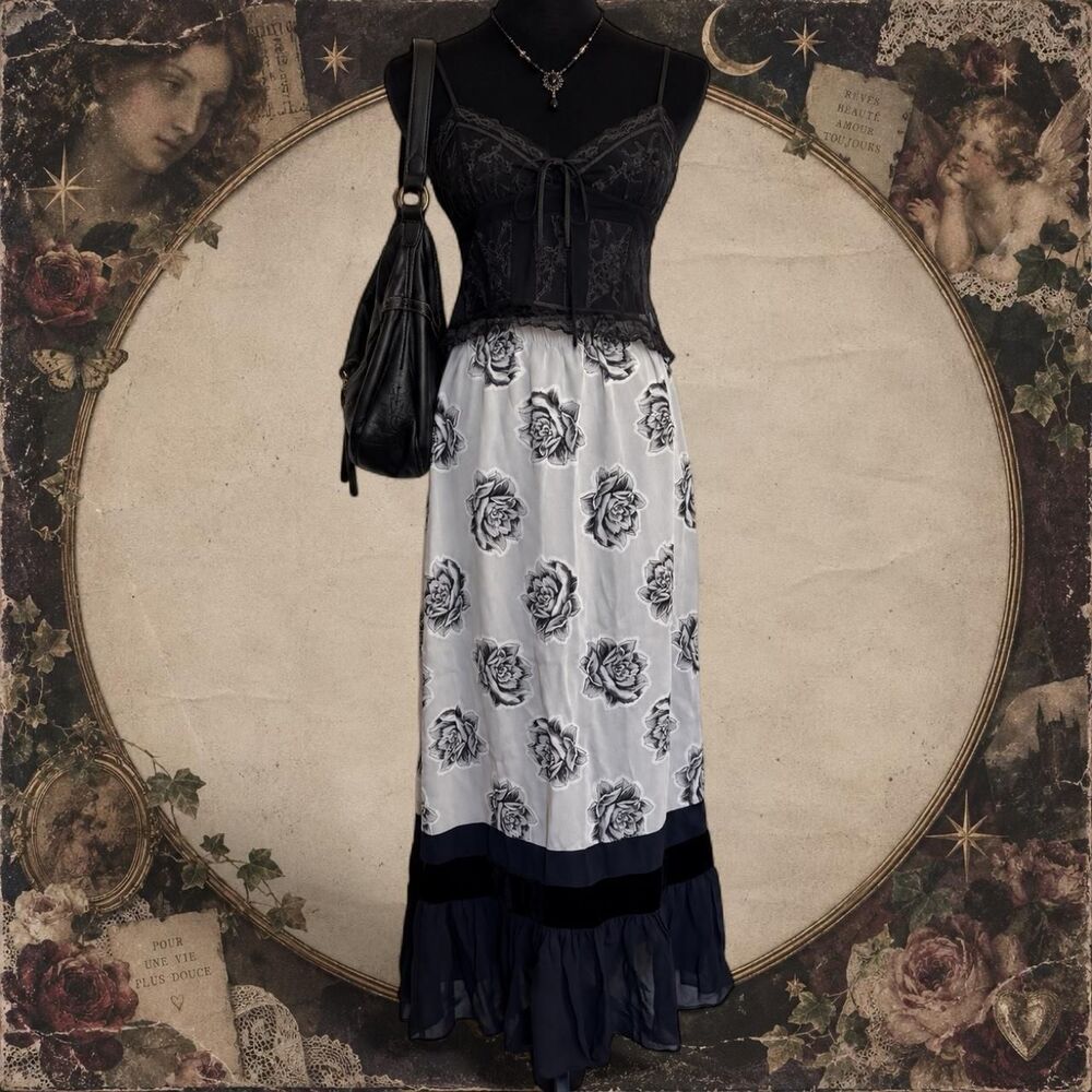 Vintage Marrika Nakk Floral Long Skirt Maxi Whimsigoth Size Large
